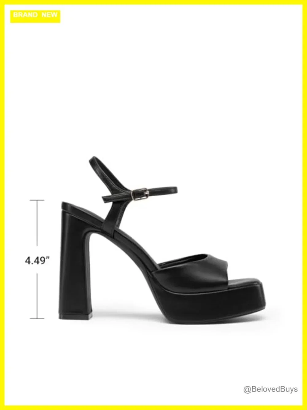Women's Platform Heels Square Toe Block Heel Ankle Strap Faux Leather